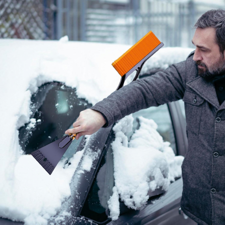 Perie de Zapada cu Racleta pentru Masina, , Multifunctionala, Demontabila, cu Maner Antiderapant, Aluminiu, Plastic, Fragmentarea Ghetii de pe Parbriz, Solutia pentru Iarna, pentru Dezghetare, 68x24x1 [1]