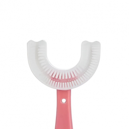 Periuta de Dinti in Forma de U, , pentru Copii 6-12 ani, Peri Moi, 12 cm, Model Inima, Culoare Roz [1]