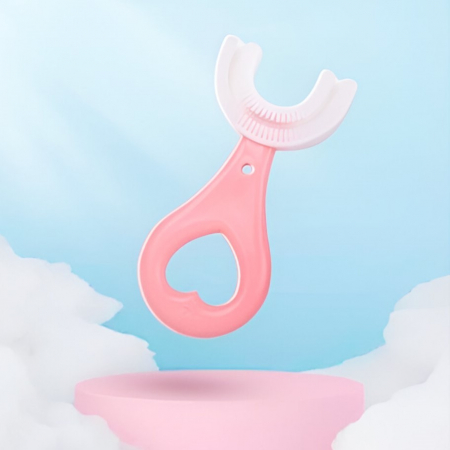 Periuta de Dinti in Forma de U, , pentru Sugari si Copii 2-6 ani, Peri Moi, 9 cm, Model Inima, Culoare Roz [1]