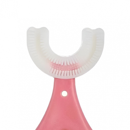 Periuta de Dinti in Forma de U, , pentru Sugari si Copii 2-6 ani, Peri Moi, 9 cm, Model Inima, Culoare Roz [2]