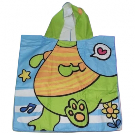 Poncho copii cu gluga 56x60 cm – model dinozaur vesel, din poliester moale, ideal pentru plaja, piscina sau baie,  [2]