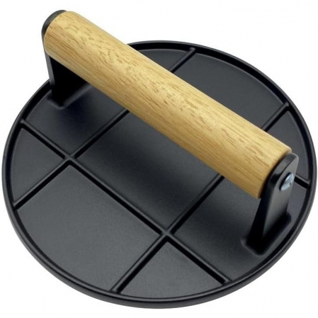 Articole pentru Casa Engros - Presa Manuala pentru Carne, , din Aliaj de Aluminiu, Maner din Lemn, Presa pentru Burgeri, Usor de Curatat si Folosit, Rotunda, 16x16x6 cm, Neagra