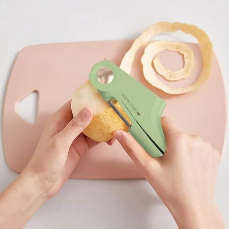 Presa Multifunctionala pentru Usturoi 4in1, , Presa, Feliator, Desfacator de Borcane, Curatator Fructe/Legume, 22 x 8.8 cm, Verde [3]