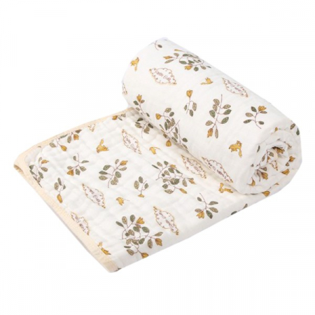 Articole pentru Casa Engros - Prosop de baie din bumbac si tifon pentru Bebelusi, , cu Sase Straturi, pentru Copii, 110x110 cm, Model Frunze, Bej Galben