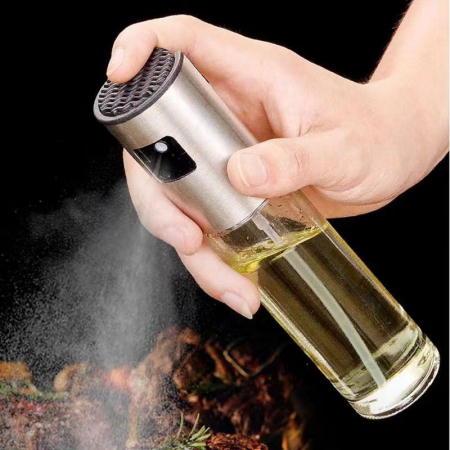 Pulverizator Ulei, Otet, , din Sticla, 100 ml, Reincarcabil, 18.3 x 4.3 cm, Capac Lucios, Argintiu [6]