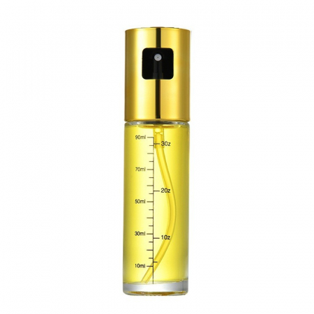 Articole pentru Casa Engros - Pulverizator Ulei, Otet, , din Sticla, 100 ml, Reincarcabil, 18.3 x 4.3 cm, Masura 90 ml, Capac Lucios, Auriu