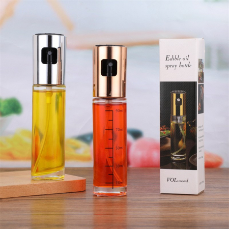 Pulverizator Ulei, Otet, , din Sticla, 100 ml, Reincarcabil, 18.3 x 4.3 cm, Masura 90 ml, Capac Lucios, Auriu [4]