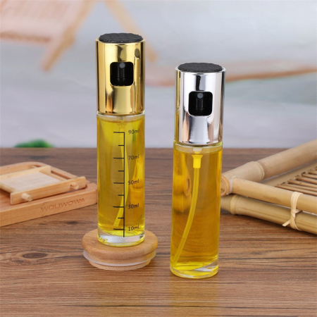 Pulverizator Ulei, Otet, , din Sticla, 100 ml, Reincarcabil, 18.3 x 4.3 cm, Masura 90 ml, Capac Lucios, Auriu [5]