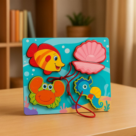 Puzzle din Lemn Educativ pentru Copii – Modele Diverse Fructe si Animale Marine, 19.5x18cm [1]