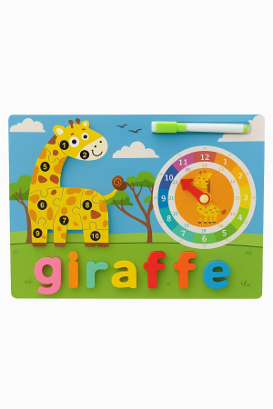 Puzzle din Lemn Educativ cu Animalut si Ceas – Modele Diferite, 30x22cm [4]