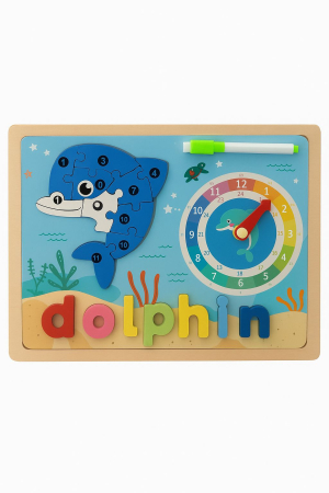 Puzzle din Lemn Educativ cu Animalut si Ceas – Modele Diferite, 30x22cm [3]