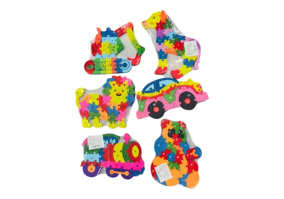 Puzzle din lemn pentru copii diverse forme, cu numere/alfabet, multicolor,  