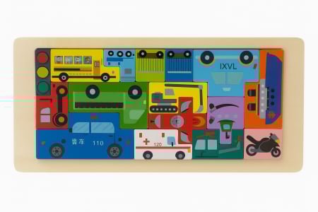 Jocuri de constructie si puzzle-uri - Puzzle Educativ din Lemn Tip Tetris – Modele cu Vehicule, Animale, Dinozauri si Creaturi Marine, 30x13cm