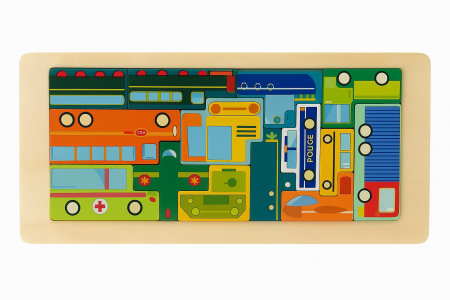 Puzzle Educativ din Lemn Tip Tetris – Modele cu Vehicule, Animale, Dinozauri si Creaturi Marine, 30x13cm [4]