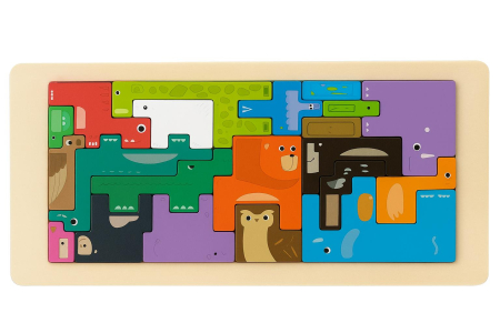Puzzle Educativ din Lemn Tip Tetris – Modele cu Vehicule, Animale, Dinozauri si Creaturi Marine, 30x13cm [8]