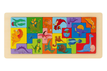 Puzzle Educativ din Lemn Tip Tetris – Modele cu Vehicule, Animale, Dinozauri si Creaturi Marine, 30x13cm [6]
