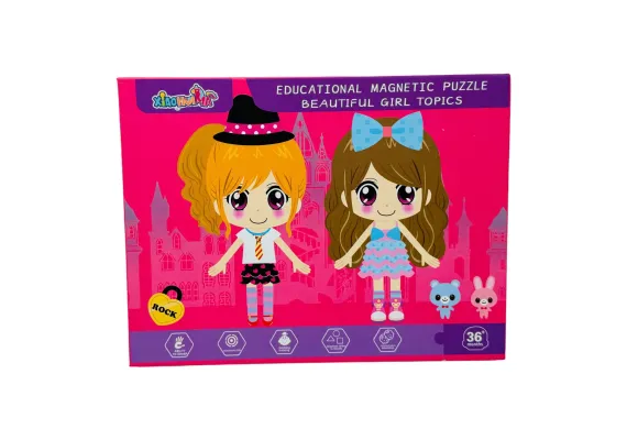 Articole pentru copii Engros - Puzzle magnetic interactiv pentru copii +3 ani, cu tablita si activitati educative, 22×16.5×3 cm, 