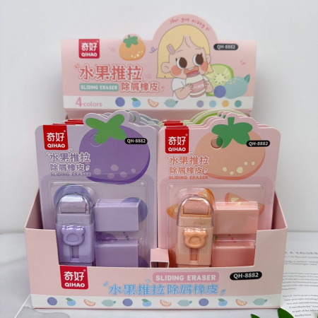 Articole pentru birou Engros - Radiera, , Model Labuta de Pisica, cu 2 Rezerve, Reglare Pull-Push, din Cauciuc, Mov