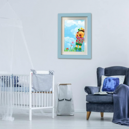 Rama Foto , cu Magnet, din Lemn, cu Spatiu Pentru Depozitare, Pentru Desene si Picturi A4, Sticla Securizata, Rama MDF, 21x30 cm, Albastru [6]