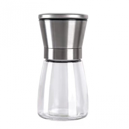 Articole pentru Casa Engros - Rasnita Manuala pentru boabe, , Rasnita pentru Piper Sare Cafea, din Sticla cu Otel inoxidabil, 13.5 x 6.5 cm, volum 180 ml, Transparenta cu Capac din Inox