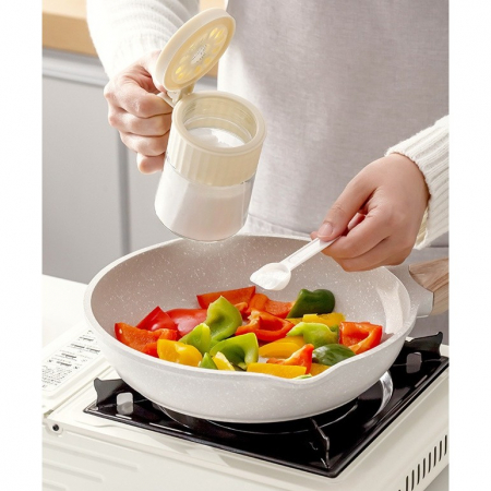 Recipient Condimente, , din Stilca, 180 ml, cu Maner si Lingurita, 10.6 x 7 x 7 cm, Capac Mat, Alb [1]