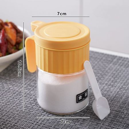 Recipient Condimente, , din Stilca, 180 ml, cu Maner si Lingurita, 10.6 x 7 x 7 cm, Capac Mat, Galben [4]