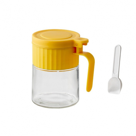 Articole pentru Casa Engros - Recipient Condimente, , din Stilca, 180 ml, cu Maner si Lingurita, 10.6 x 7 x 7 cm, Capac Mat, Galben