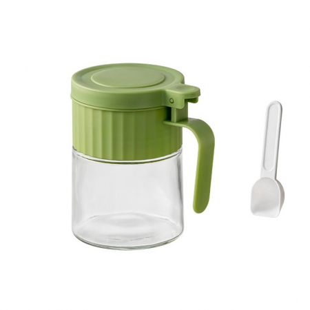 Articole pentru Casa Engros - Recipient Condimente, , din Stilca, 180 ml, cu Maner si Lingurita, 10.6 x 7 x 7 cm, Capac Mat, Verde