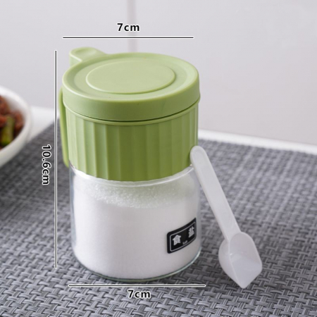 Recipient Condimente, , din Stilca, 180 ml, cu Maner si Lingurita, 10.6 x 7 x 7 cm, Capac Mat, Verde [5]