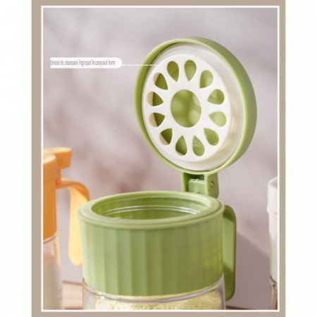 Recipient Condimente, , din Stilca, 180 ml, cu Maner si Lingurita, 10.6 x 7 x 7 cm, Capac Mat, Verde [3]