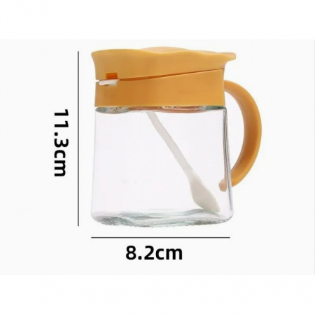 Recipient Condimente, , din Stilca, 180 ml, cu Maner si Lingurita, 11.3 x 8.2 cm, Capac Ondulat, Galben [4]