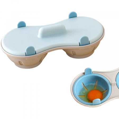 Articole pentru Casa Engros - Recipient Dublu pentru Oua, , din Plastic , pentru Gatit la Microunde, 22 x 11.8 x 8 cm, Albastru