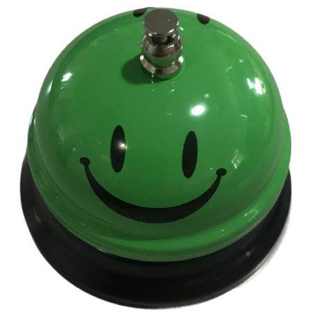 Articole pentru Casa Engros - Clopotel Metalic Multifunctional, , Verde cu Imprimeu Smiley Face, 7.5x7.5x6.5 cm, Receptie, Restaurant, Cafenele