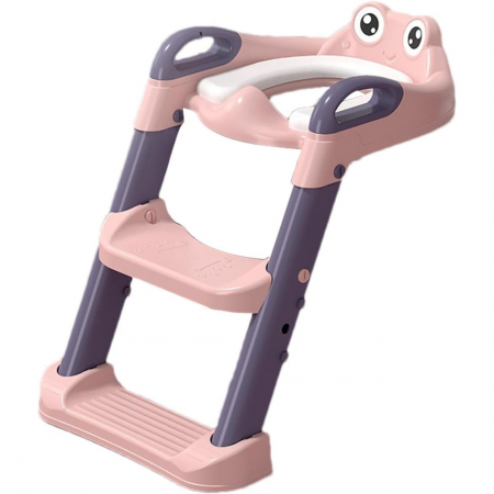 Articole pentru Casa Engros - Reductor si Scaunel Inaltator WC, , pentru Copii 1 - 7 Ani, 2 Trepte Reglabile, Pliabil, Colac Moale, cu Spatar si Manere, Inaltime 54/58 cm x 39.5 x 35 cm, din Plastic+PVC, Roz/Mov