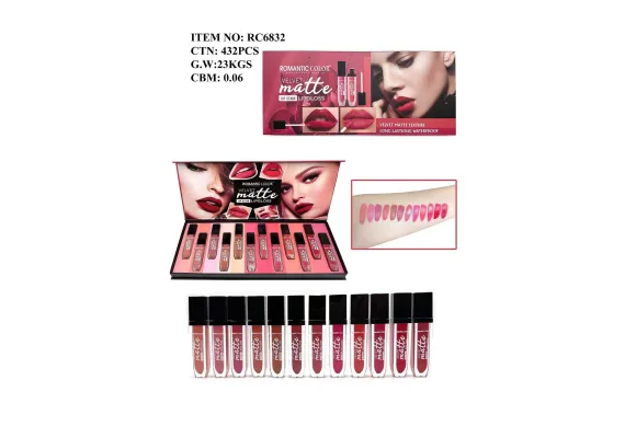 Produse pentru Buze En-gros - Ruj Lichid Mat Velvet Romantic Color – 12 Nuante, Waterproof, Rezistență Îndelungată 