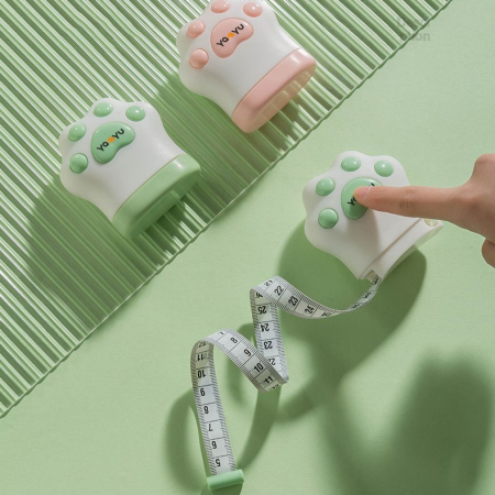 Ruleta Portabila, , Ruleta mini pentru Copii, Model Labuta de Pisica, cu Prindere, pentru Masurat Diametrul, 5.5 x 6.5 cm, Banda 1.5m, Verde [4]