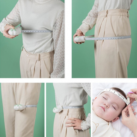 Ruleta Portabila, , Ruleta mini pentru Copii, Model Labuta de Pisica, cu Prindere, pentru Masurat Diametrul, 5.5 x 6.5 cm, Banda 1.5m, Verde [2]