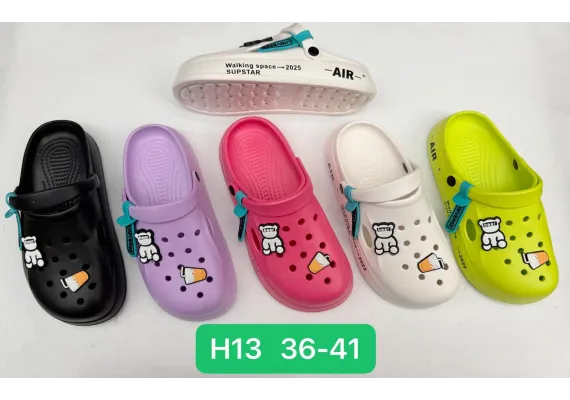 Haine si accesorii Engros - Saboti de vară pentru damă model turnat perforat, decorați cu figurina astronaut, culori combinate, mărimi 36-41, 