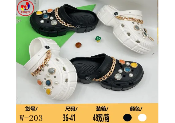 Haine si accesorii Engros - Saboti pentru Dama, Model Turnat Înalt, Accesorizat cu Lanț și Strasuri Mari – Culori Combinate (Mărimi 36-41), 