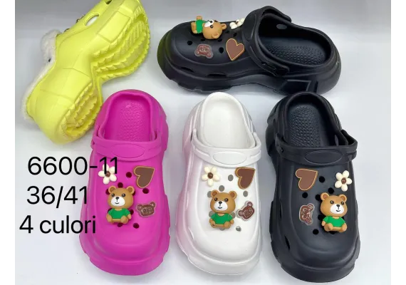 Haine si accesorii Engros - Saboti pentru Dama, Model Turnat Înalt, Accesorizat cu Ursuleț, Floare și Inimioară – Culori Combinate (Mărimi 36-41), 