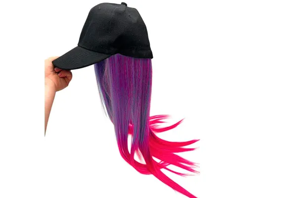 Haine si accesorii Engros - Sapca cu Peruca Mov Roz – Accesoriu Fashion Cosplay, Festival, Petreceri, Look Urban – Plete Lungime ~55cm, 