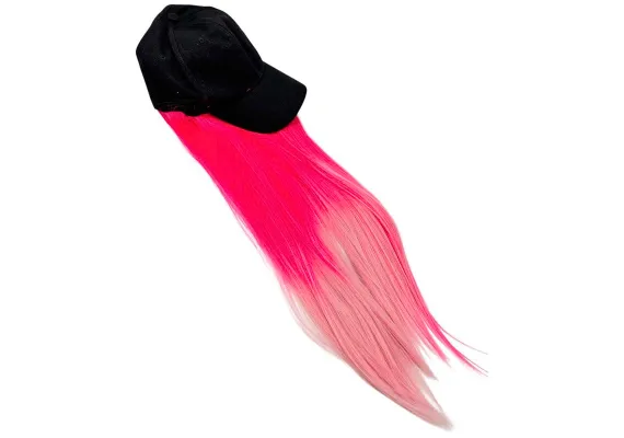 Articole pentru copii Engros - Sapca cu Peruca Roz Degrade – Look Urban, Cosplay, Party, Accesoriu Fashion – Lungime Plete ~60cm, 