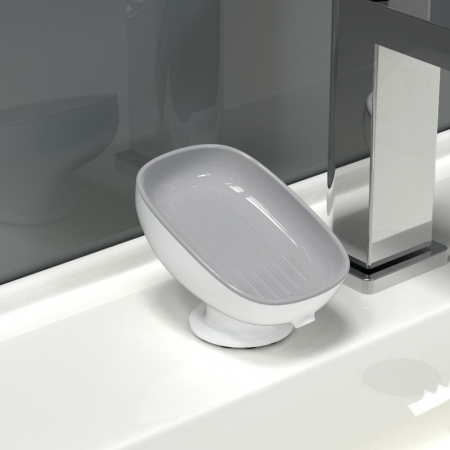 Savoniera din Plastic, , cu Ventuza, Design Modern, Gri [2]