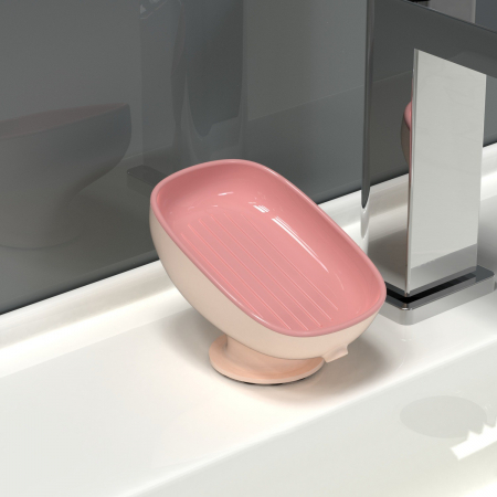 Savoniera din Plastic, , cu Ventuza, Design Modern, Roz [1]