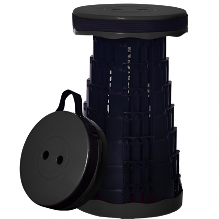 Scaun Telescopic Pliabil pentru Camping si Pescuit, , Portabil, Universal, Sustine 150 kg, ABS, Diametru 25 cm, Extensibil, Inaltime 45 cm, Negru [1]