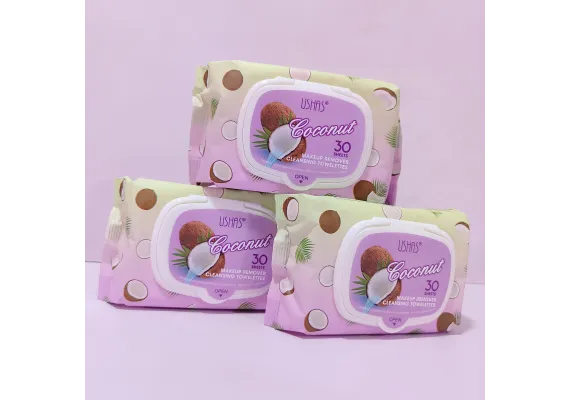 Ingrijire personala si cosmetice Engros - Șervețele Demachiante USHAS Coconut Make-Up Remover – 30 Bucăți cu Extract de Cocos pentru Ochi Perfecti 