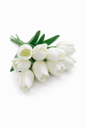 Set 10 lalele artificiale alb pur soft touch fir individual 33cm [2]