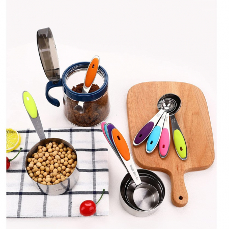 Set 10 Piese de Masurare, , 5 Linguri Gradate + 5 Cesti Gradate, Otel Inoxidabil + Silicon, 19 x 8 x 9 cm, Multicolor [4]