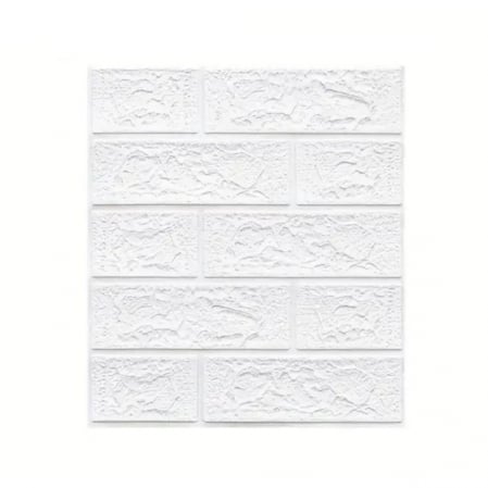 Tapet 3D Autoadeziv Engros - Set 10 Placi Tapet 3D, , 35 x 38 cm, Grosime 3 mm, din Polietilena, Model Caramida, Suprafata acoperita 1.33 mp, Alb