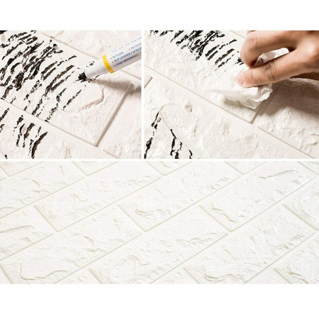 Set 10 Placi Tapet 3D, , 70 x 77 cm, Grosime 3 mm, din Polietilena, Model Caramida, Suprafata acoperita 5.3 mp, Alb [5]